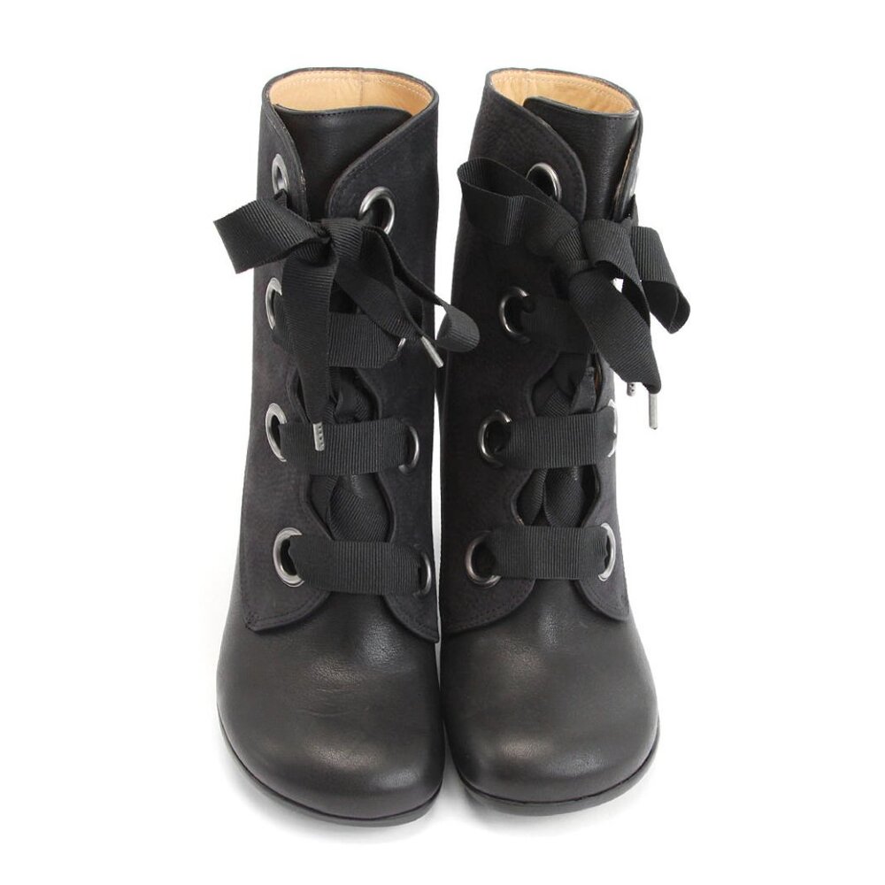 JOHN FLUEVOG ROBYN Black Leather Ribbon Lace Up Boots Size 8 - Picture 3 of 7